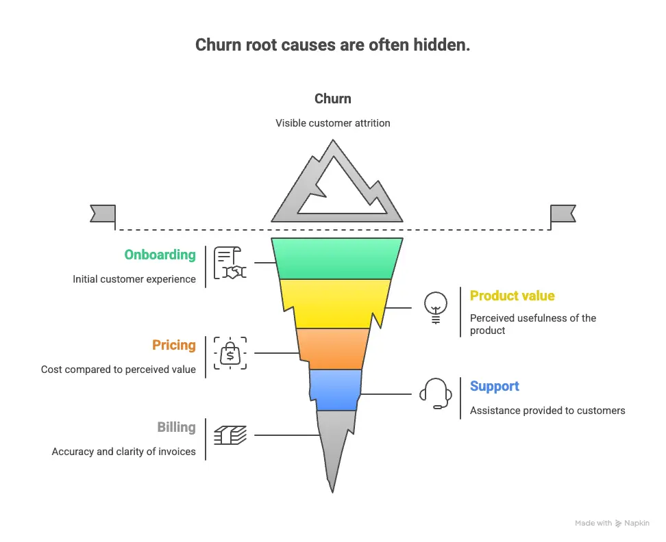 Reduce churn in saas: churn root cause tree