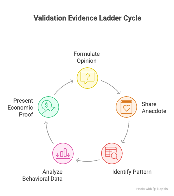 Product management best practices: validation evidence ladder cycle